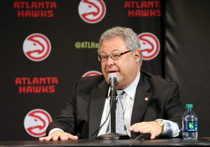 Atlanta Hawks ceo Steve Koonin speaks during a press conference at Philips Arena. The Atlanta Hawks officially announced today that it was purchased by an ownership group led by Tony Ressler.